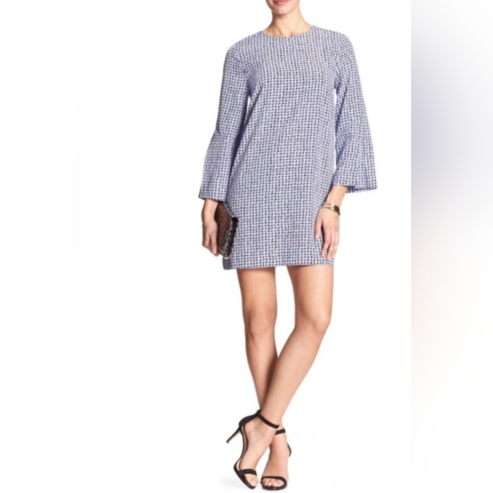 BANANA REPUBLIC Printed Pleated Bell Sleeve Mini Dress XS